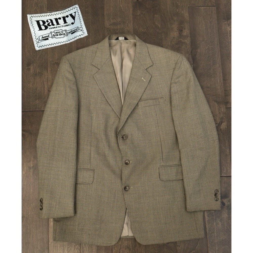 Barry Manufacturing Mens Wool Suit Jacket 3-Button Beige Dotted Size 46L Blazer